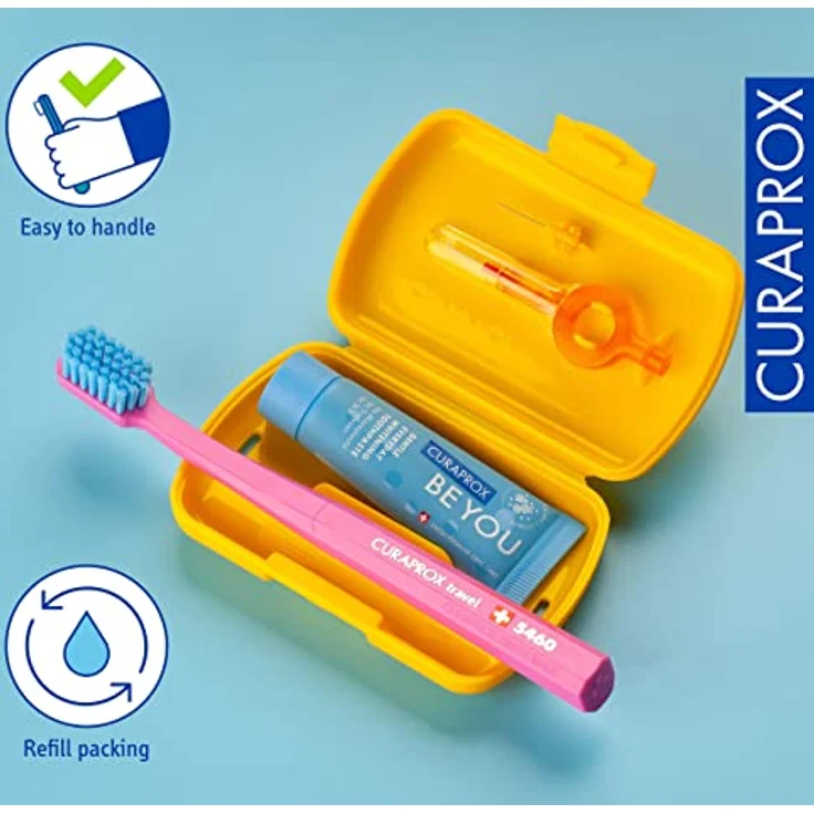 Curaprox Travel Set, Kosmetik-Reiseset für Zähne, Zunge und Zahnfleisch mit Zahnbürste, 2 Interdentalzahnbürsten und 10 ml Zahnpasta für empfindliche Zähne – Bild 4
