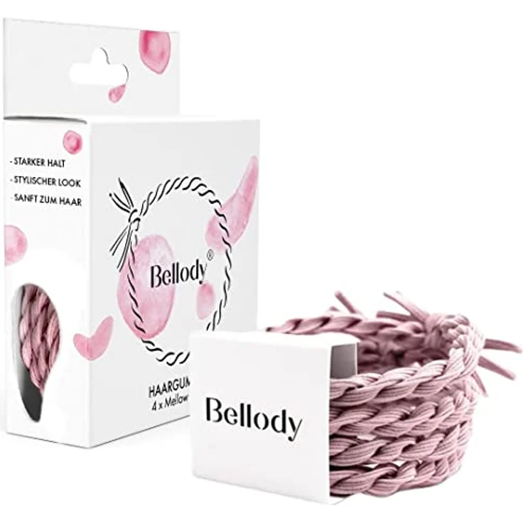 Bellody® Original Haargummis - Stylisch geflochtener Haargummi mit starkem Halt (4er Set - Mellow Rose) - Damen Haarschmuck in Hell Rosa – Bild 1