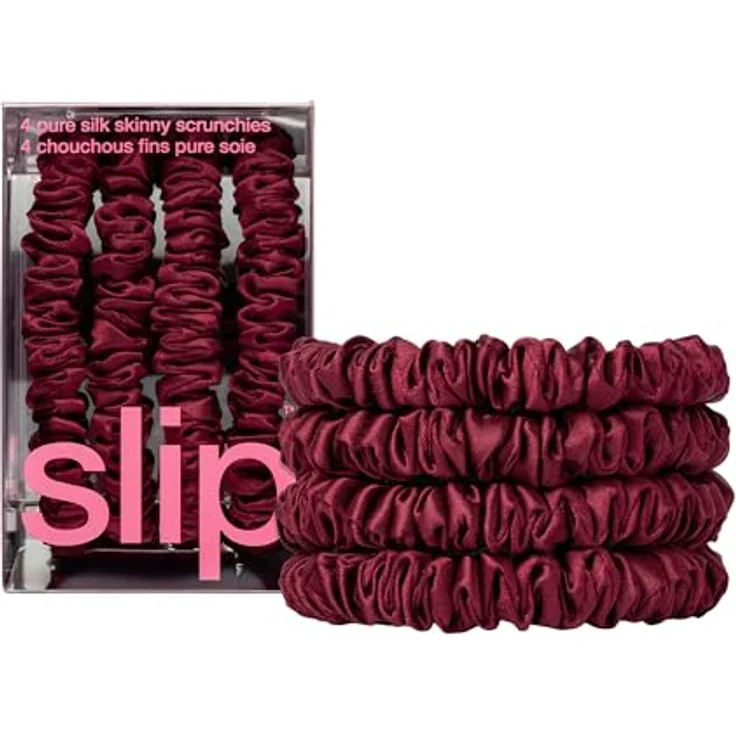 SLIP Skinny-Haargummis, Anti-Falten Haargummis aus Slipsilk™-Design, bruchsicher, 4er Set in Kastanienbraun – Bild 1