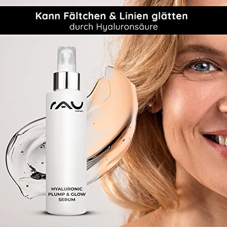 RAU Cosmetics Hyaluronic Plump & Glow Serum 100 ml | Anti-Aging Hyaluron Serum - reife Haut & trockene Haut | Konzentrat mit Allantoin, Urea, Milchsäure (AHA) und Sorbitol - Gesichtspflege mit straffendem und aufpolsterndem Effekt – Bild 4