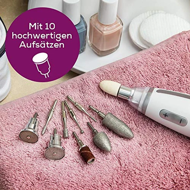 Beurer MP 62 Maniküre-/ Pediküre-Set, elektrische Nagelfeile mit 10 hochwertigen Nagelpflege-Aufsätzen, LED Licht, Nagelfräser mit stufenloser Geschwindigkeitsregelung, mit Aufbewahrungstasche, Weiß – Bild 2
