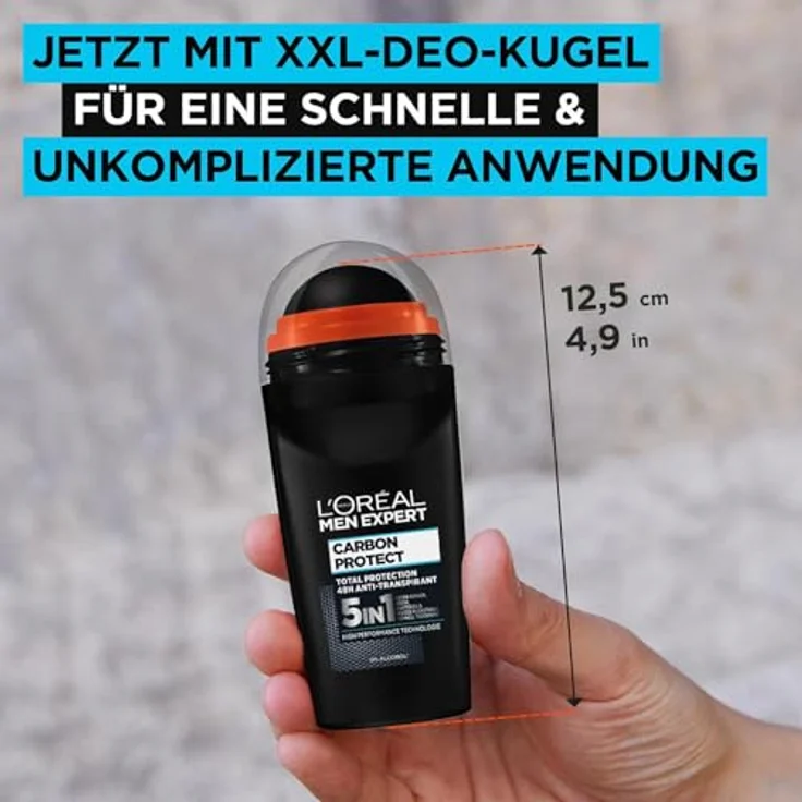 L'Oréal Men Expert Deo Roll-On Carbon Protect 6er Vorratspack 4in1 Schutz beim Sport gegen Schweiß Geruch Bakterien und weiße Rückstände 6 x 50 ml – Bild 5