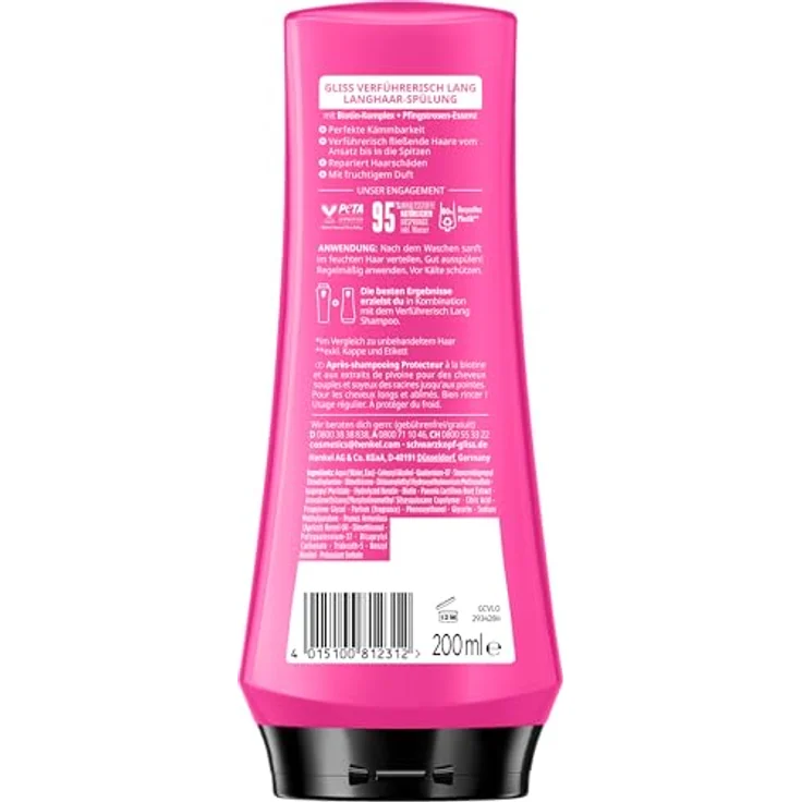 Gliss Kur Spülung Verführerisch lang, Haarspülung mit Biotin-Komplex und Pfingstrosenessenz, repariert geschädigte Haarlängen und pflegt trockene Spitzen, 200 ml – Bild 3