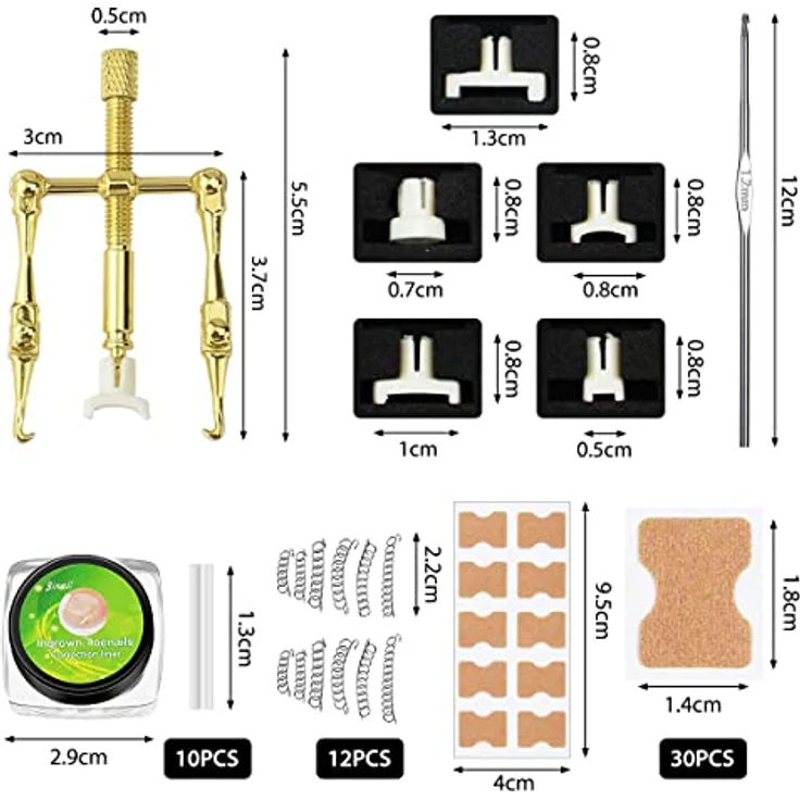 Leikedun Eingewachsene Zehennägel Set, Professionelles Fusspflege Set mit Edelstahl Werkzeugen und Korrekturaufklebern, 30 Stück Nagelpatches und 10 Korrekturstreifen – Bild 2