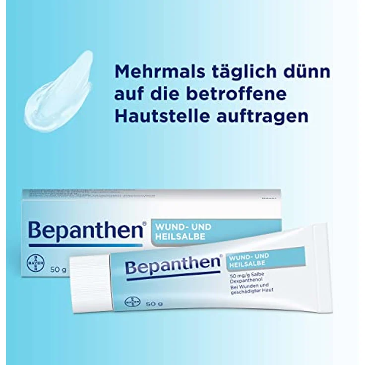 Bepanthen Wund- und Heilsalbe, unterstützt die Heilung bei kleinen, oberflächlichen Wunden und schuppig-rissigen Hautstellen, 50g – Bild 3
