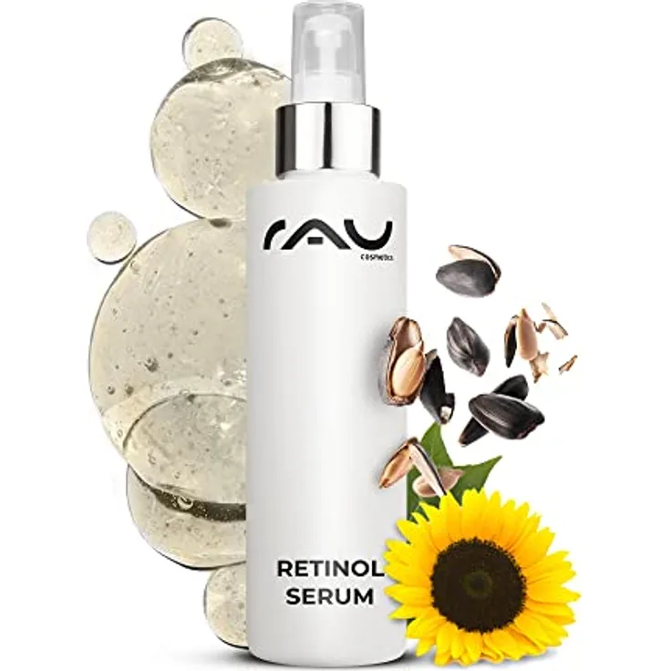 RAU Cosmetics Vitamin A Retinol Serum 100 ml - Anti-Aging Serum mit Hyaluronsäure, Vitamin A & Panthenol - gegen Falten im Gesicht & Anti Akne & Pickel