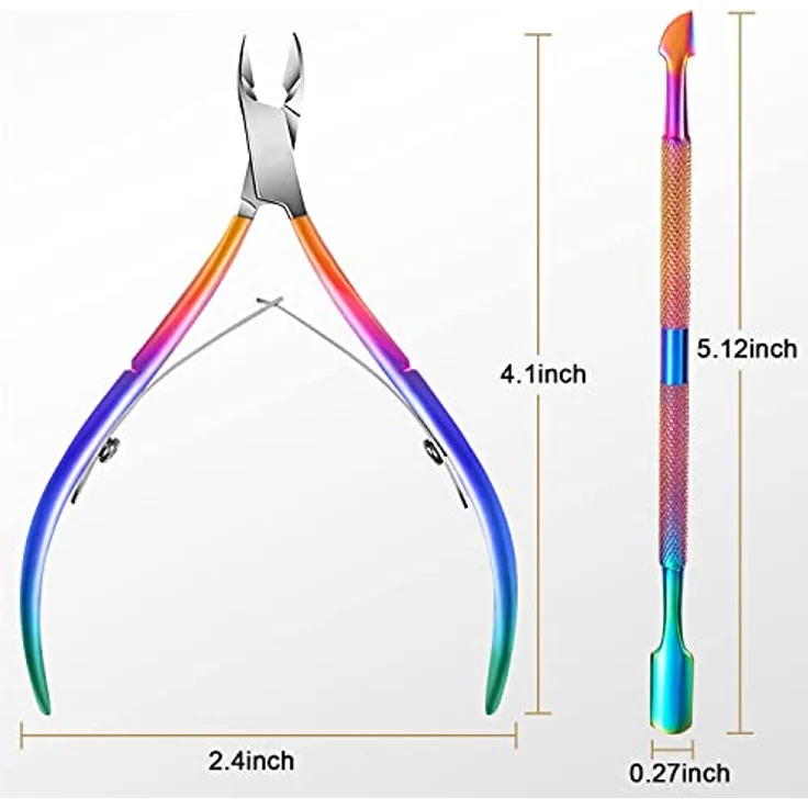 Easkep Nagelhautzange mit Nagelhautschieber, Edelstahl Nagelhautentferner in Regenbogenfarben, ergonomisches Design, langlebig und rostfrei – Bild 5