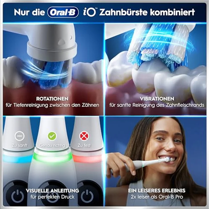 Braun Oral-B iO Series 6 Plus Edition, elektrische Zahnbürste mit 5 Reinigungsmodi, graue Ausführung, inklusive 3 Aufsteckbürsten und Reiseetui – Bild 6