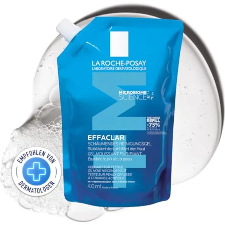La Roche-Posay Effaclar Nachfüllpack, 400 ml - Schäumendes Reinigungsgel für zu Akne neigende, ölige Haut, mit Zink und Phylobioma, beruhigt und befreit von überschüssigem Talg, ohne Alkohole