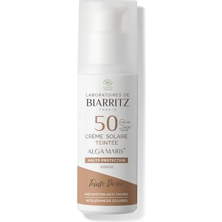 Laboratoires de Biarritz - Getönte Sonnencreme Gesicht - Gold - LSF50 ALGA MARIS® Bio-zertifiziert - Hydriert, mattiert, sorgt für ein gesundes Strahlen - 50 ml - Made in France