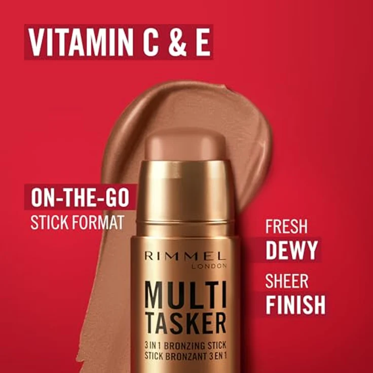 Rimmel London Multitasker Bronzing Stick, Bronzer und Concealer mit Vitamin C und E, Farbton Light 001, 4,5 g – Bild 5