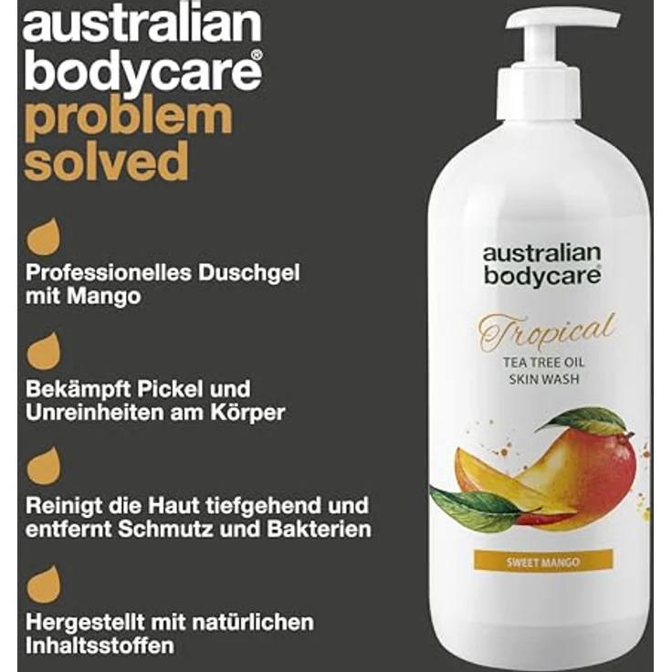 Australian Bodycare Skin Wash Professional 1000 ml | Teebaumöl + Mango Duschgel für den Körper | Macht die Haut weich | Ideal bei unreiner Haut, Pickeln oder vor der Haarentfernung mit Wachs/Rasur – Bild 3