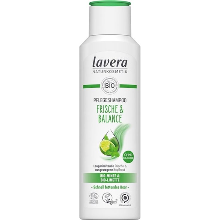 Lavera Pflegeshampoo Frische & Balance, 250 ml, für leicht fettendes Haar mit Bio-Limette und Bio-Minze