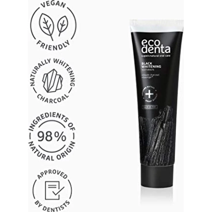 Ecodenta Aktivkohle Zahnpasta Weisse Zähne Ohne Fluorid 2 Pack I Schwarze Kohle Zahncreme Zahnaufhellung I Black Activated Charcoal Teeth Whitening Toothpaste 2x 100ml – Bild 4