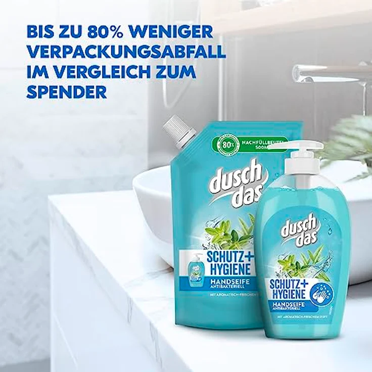 dusch das Flüssigseife Nachfüllbeutel Schutz + Hygiene – antibakteriell, mit Wachssubstanzen, 500 ml Nachfüllpack – Bild 4
