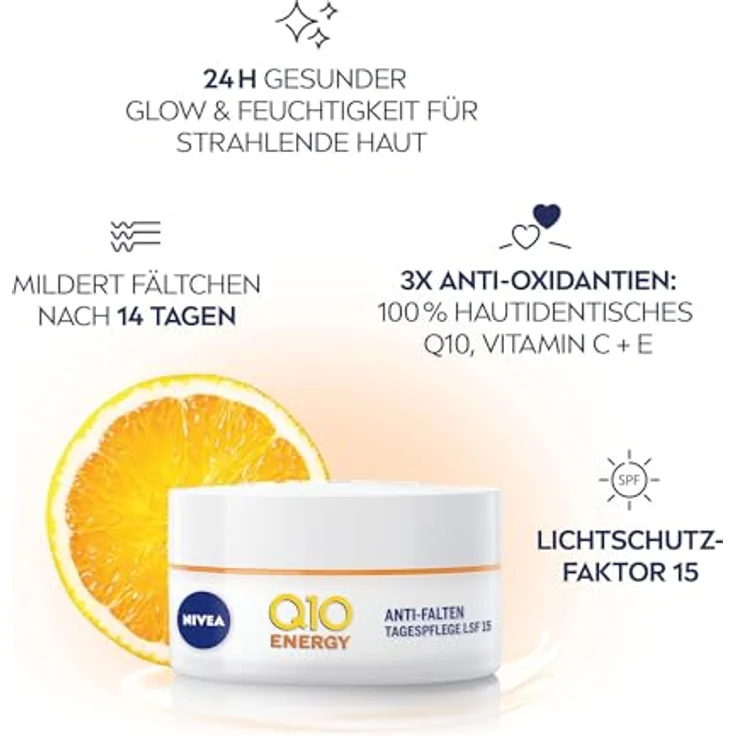 NIVEA Q10 Energy Anti-Falten Tagespflege LSF 15 (50 ml), Gesichtspflege mit Q10 und Vitamin C+E, straffende Tagescreme, für strahlende Haut - für alle Hauttypen – Bild 2