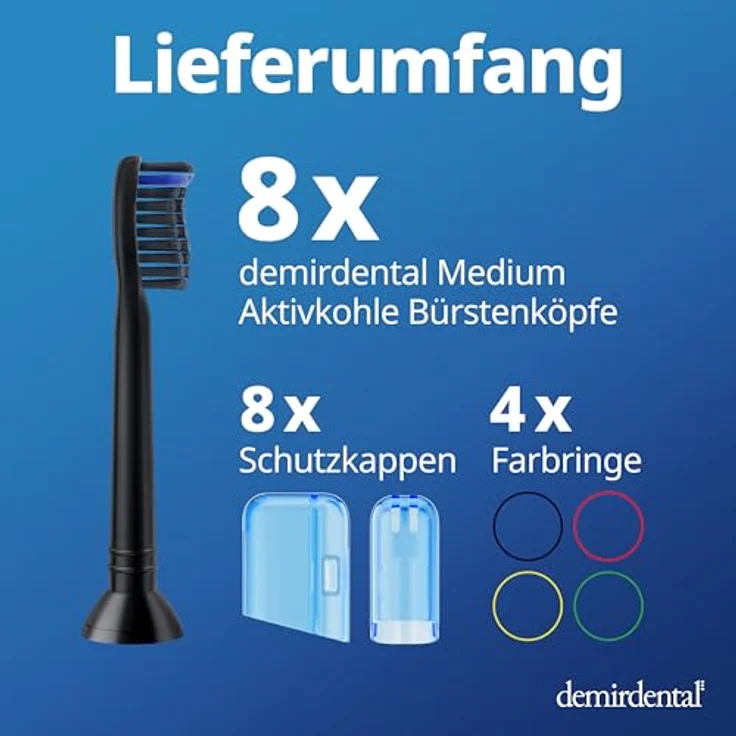 Demirdental 8er-Pack Aufsätze für Philips Sonicare Zahnbürstenaufsatz mit Aktivkohle, Medium Härte, Schwarz, HX9058mb – Bild 9