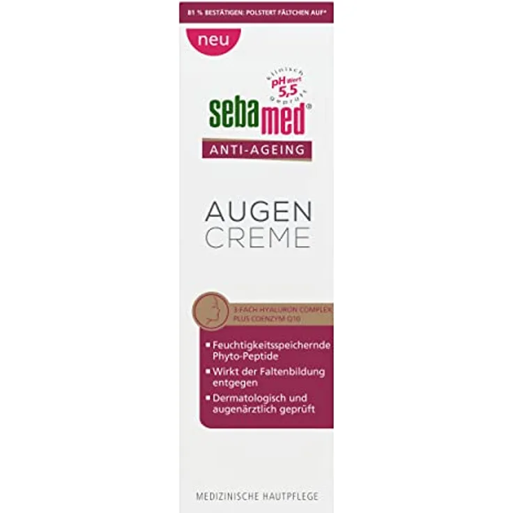 Sebamed Anti-Ageing Augencreme Q10, Hyaluronsäure & Phyto-Peptide, 15ml, gegen Falten, für Frauen und Männer