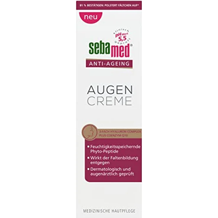 Sebamed Anti-Ageing Augencreme Q10, Hyaluronsäure & Phyto-Peptide, 15ml, gegen Falten, für Frauen und Männer – Bild 1