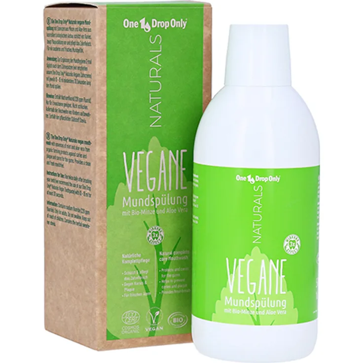 One Drop Only Naturals vegane Mundspülung 500 ml, mit Bio-Minze + Aloe Vera