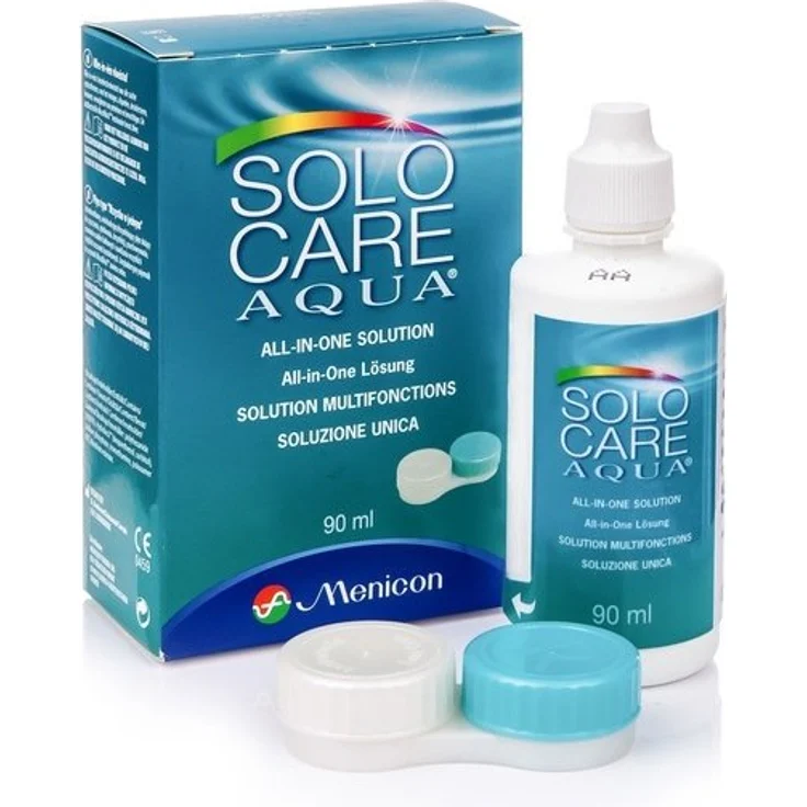 Solocare Aqua 1x90ml Reise-Set Kontaktlinsenflüssigkeit für Weiche Kontaktlinsen Kombilösung für das Reinigen, Desinfizieren und Aufbewahren der Linse (All-In-One Lösung) – Bild 1
