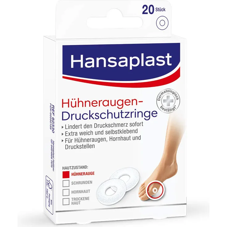 Hansaplast Hühneraugenringe 20 Stück, Hühneraugen Pflaster für sofortige Schmerzlinderung, hautfreundliches Fußpflaster, schützt vor Druck durch Schuhe