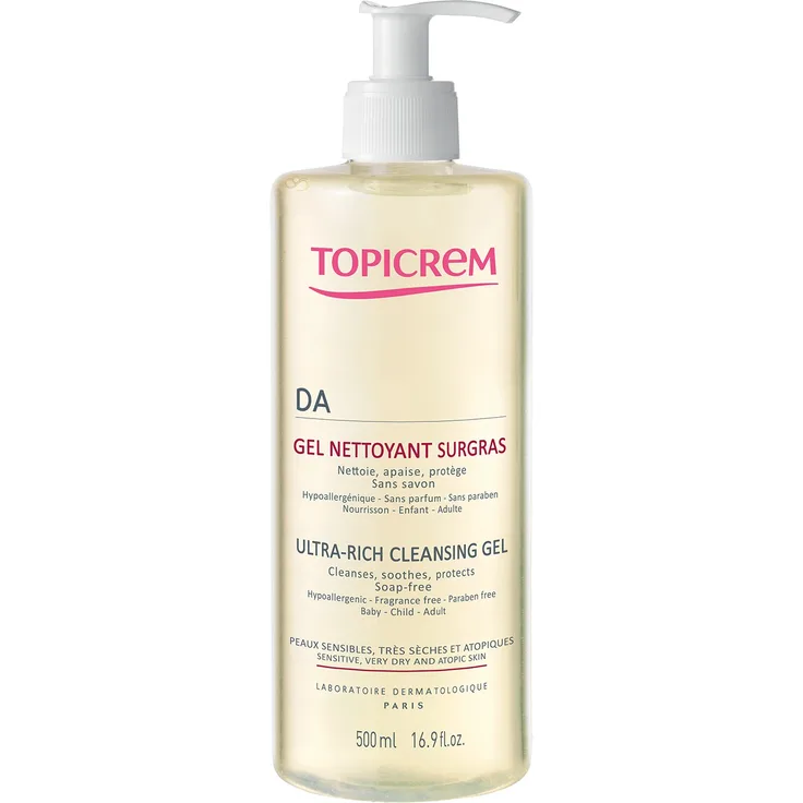 Topicrem Gel Body Care DA Ultra-Riche Cleansing Gel 500 ml mit reinigender und klärender Wirkung für unreine Haut, Mischhaut