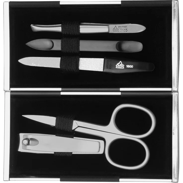 Erbe Solingen Magisches Manicure - Etui, 5-Teilig, Schwarz/Silber , inkl. Nagelschere, Nagelknipser, Nagelfeile, Pinzette, Doppelwerkzeug