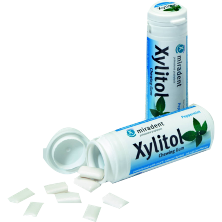 Miradent Xylitol Zahnpflege-Kaugummi Pfefferminz 30 Stück, Verminderung von Plaque-Ablagerungen am Zahn