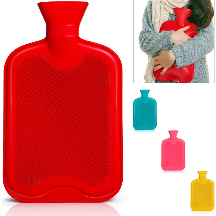 Wärmflasche Bettflasche 2 L Naturgummi Wärmekissen Wärme Flasche Kuscheln rot