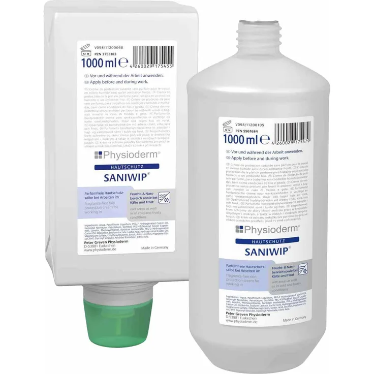 PHYSIODERM Hautschutzcreme Saniwip, Gesichtscreme, Handcreme, Hautschutz, HACCP-konform, bei Arbeiten mit Wasch- und Reinigungsmittel 1000 ml