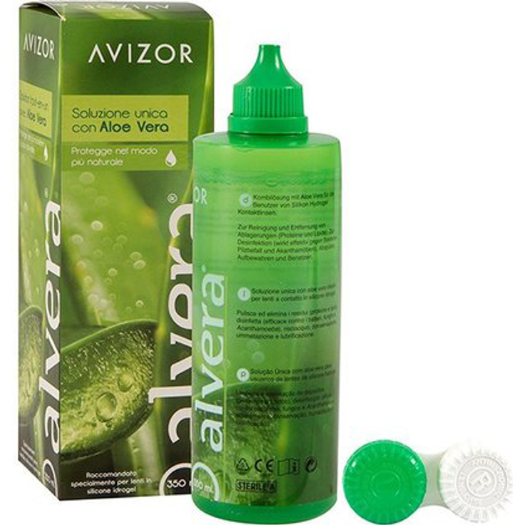 Avizor Alvera 350 ml All-in-One-Lösung geeignet für weiche Kontaktlinsen inkl. Aufbewahrungsbehälter