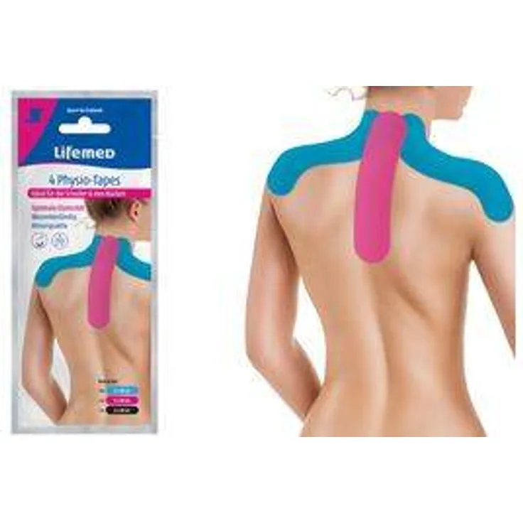 Lifemed Lifemed Physio-Tape Nacken, farbig sortiert, 1 x pink 50 x 200 mm, 2 x blau 50 x 200 mm und 1 x schwarz 50 x 200 mm