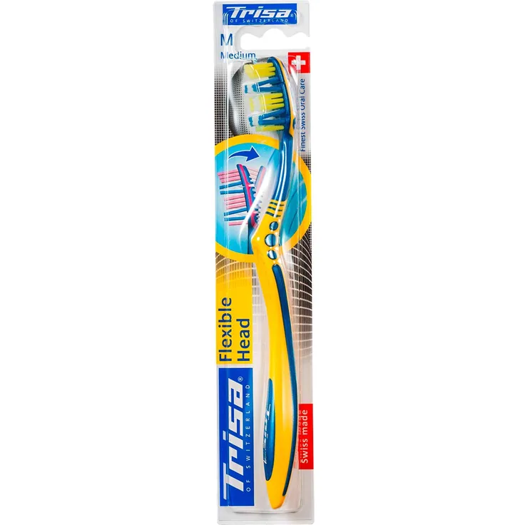 Trisa Flexible Head, Manuelle Zahnbürste für die beste Zahnpflege. Flexibler Bürstenkopf für optimale Regulierung des Drucks. Swiss made. Borsten: Medium. 