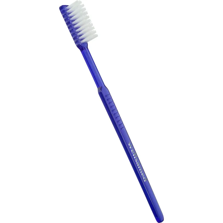 wellsamed Wellsabrush Einmalzahnbürsten mit Zahnpasta, Einwegzahnbürsten, Reisezahnbürsten, blau-transparent, 100 Stück