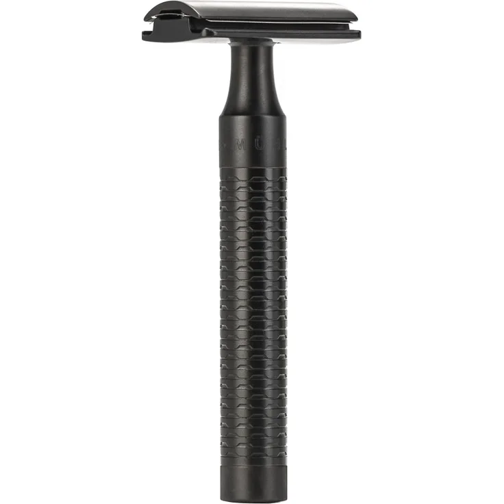 Mühle Rocca Rasierhobel Griff Edelstahl mit DLC Beschichtung geschlossener Kamm, klassische Klinge 41x105 mm schwarz
