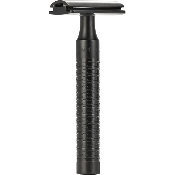 Mühle Rocca Rasierhobel Griff Edelstahl mit DLC Beschichtung geschlossener Kamm, klassische Klinge 41x105 mm schwarz – Bild 1