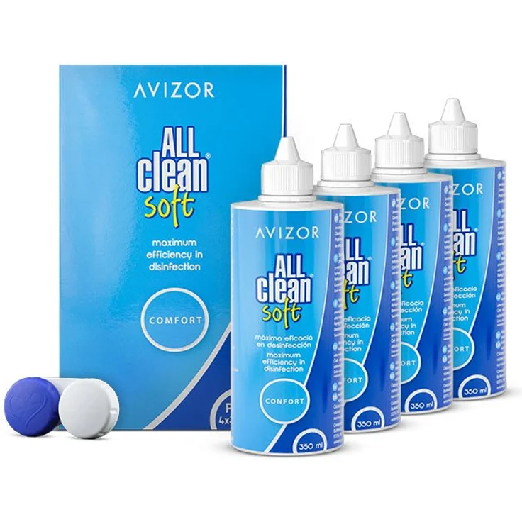 Avizor All Clean Soft Kombi-Pack 4 x 350 ml All-in-One-Lösung für weiche Kontaktlinsen, inkl. Aufbewahrungsbehälter