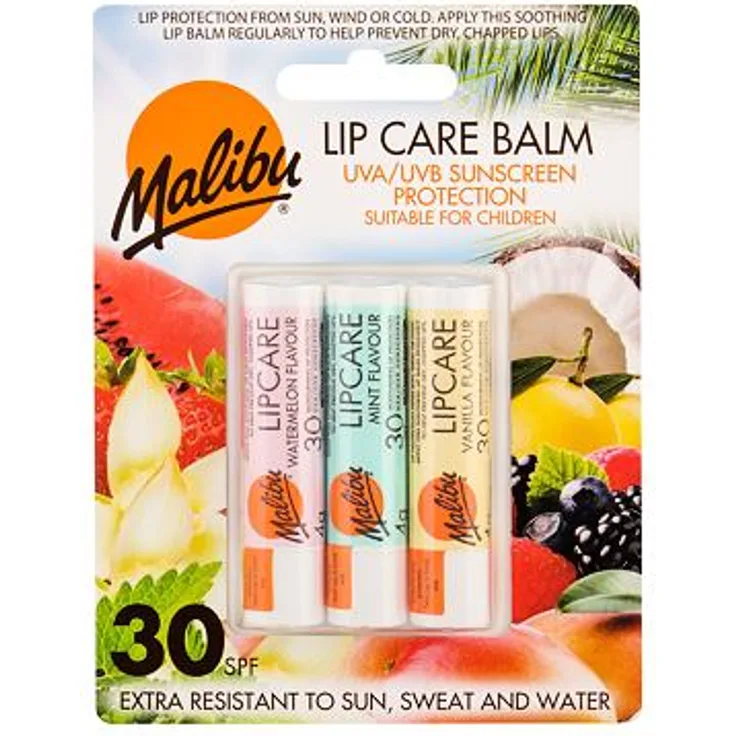 Malibu Lip Care Farbton Watermelon Set Lippenbalsam 4 g Watermelon + Lippenbalsam 4 g Mint + Lippenbalsam 4 g Vanilla Für Frauen