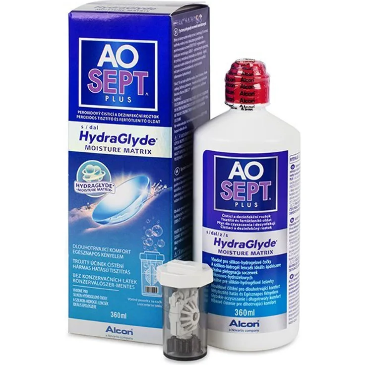 Alcon Aosept Plus HydraGlyde 360 ml Peroxid-System für weiche & harte Kontaktlinsen, inkl. Aufbewahrungsbehälter