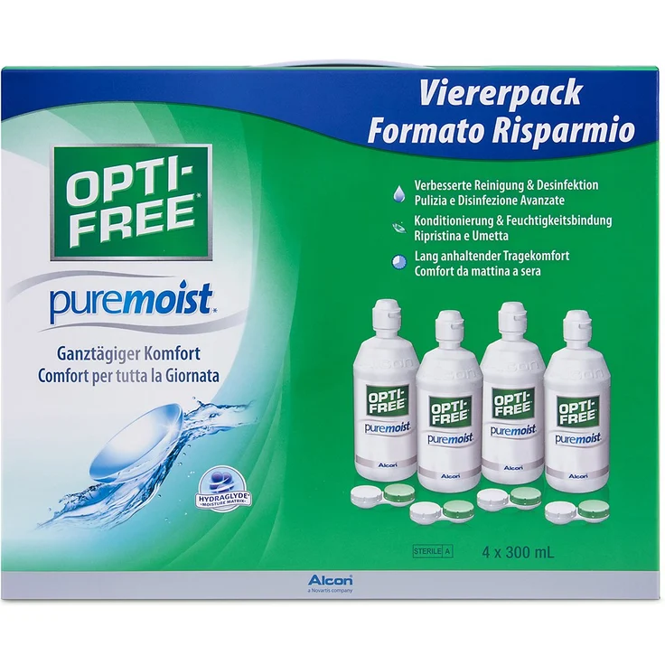 Opti-Free PureMoist Kontaktlinsen-Pflegemittel, Systempack, 1200 ml All-in-One-Lösung zur Reinigung, Desinfektion & Aufbewahrung