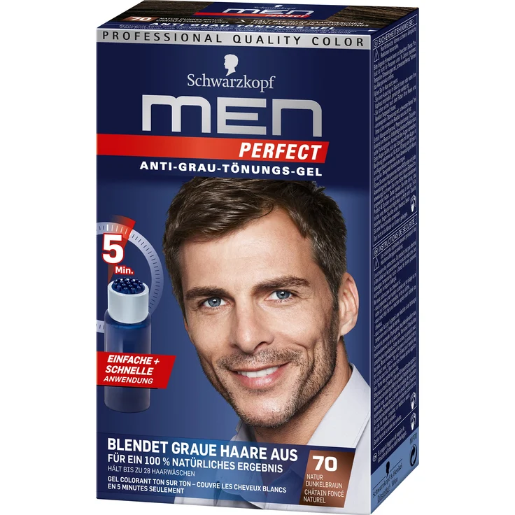Schwarzkopf Men Perfect Anti-Grau-Tönungs-Gel 70 Natur Dunkelbraun 3 x 40 ml – Bild 1