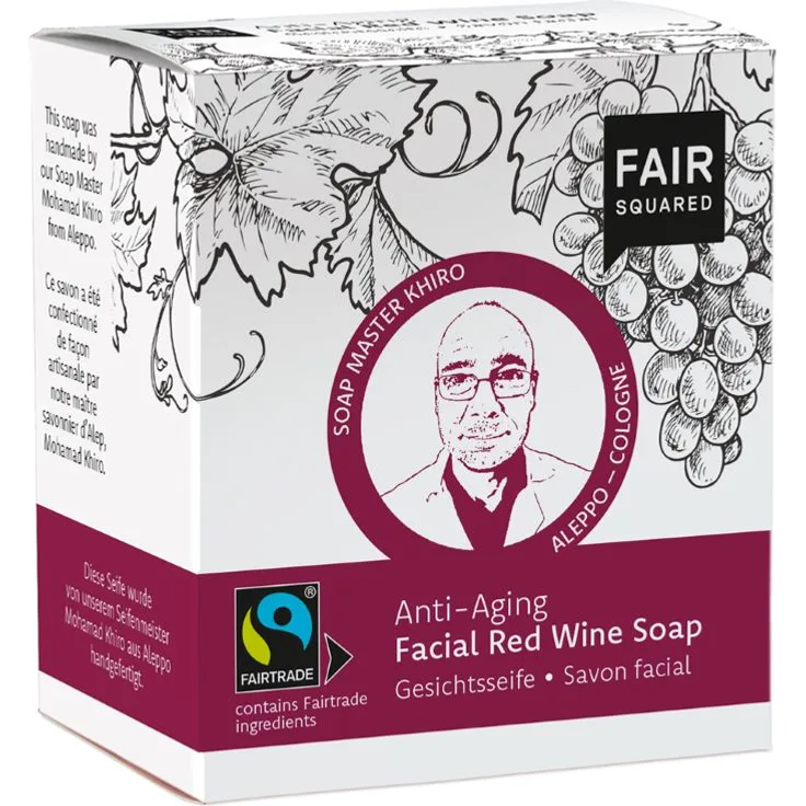Feste Gesichtsseife, Facial Red Wine Soap Anti-Aging, für trockene und anspruchsvolle Haut, 2x 80 g, von FAIR SQUARED