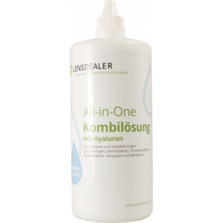 Lensdealer Kontaktlinsen Pflegemittel mit Hyaluron All-in-One Kombilösung 1x 360ml Kontaktlinsenflüssigkeit + 1x Linsenbehälter – Bild 1