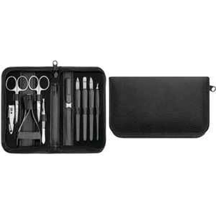 Clauss Manikür-Set, im Lederetui, 10-teilig, schwarz, zur Mani- und Pediküre