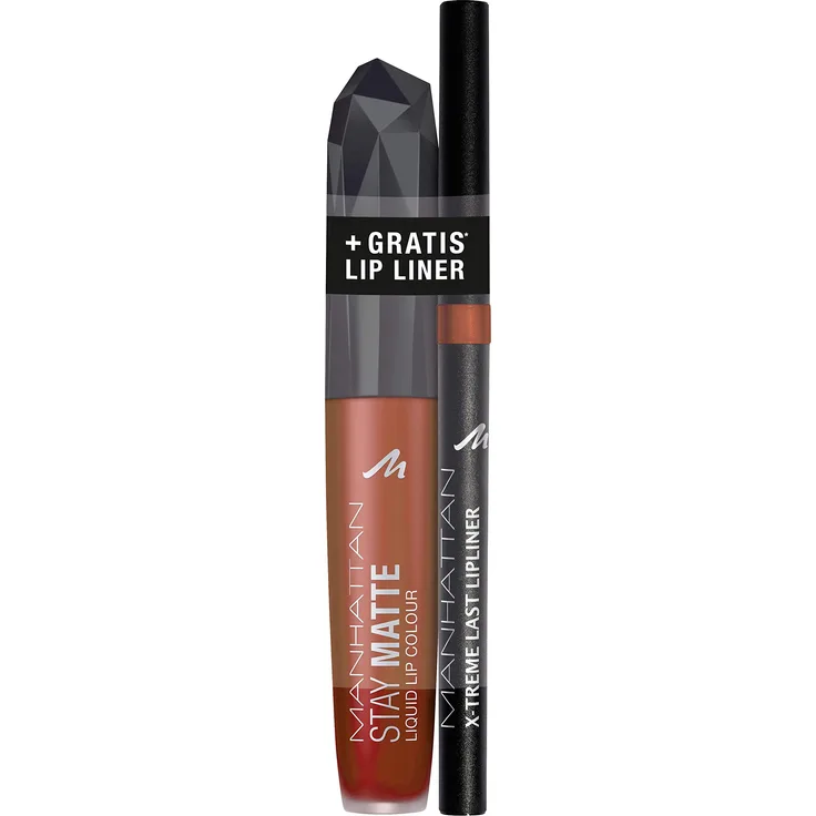Manhattan Cosmetics Stay Matte Liquid Lip Colour Farbe 500 + X-Treme Last Lipliner Farbe 44N, 6 g