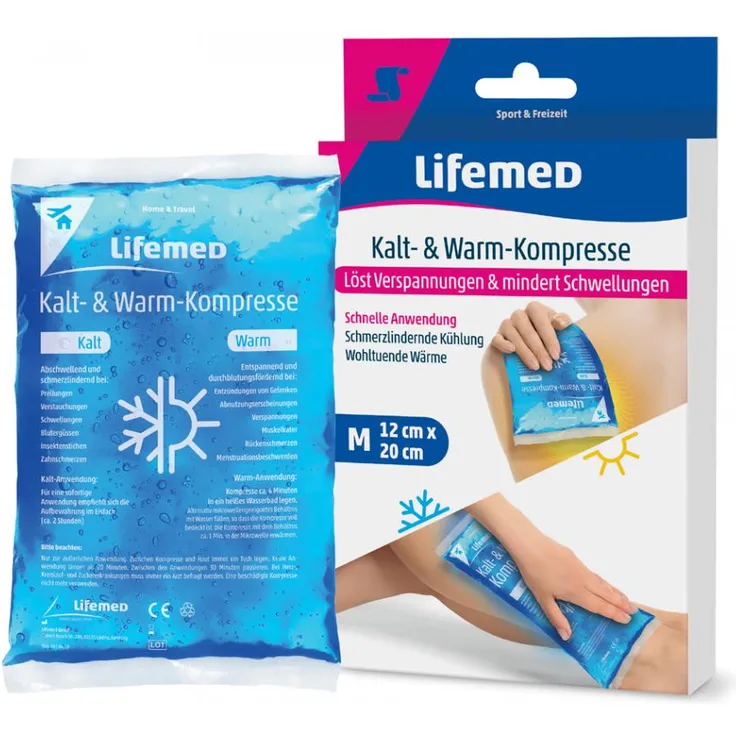 Lifemed - Kalt- & Warm-Kompresse 20 cm x 12 cm blau Größe M - löst Verspannungen & mindert Schwellungen, 3er Pack (3 x 1 Stück)