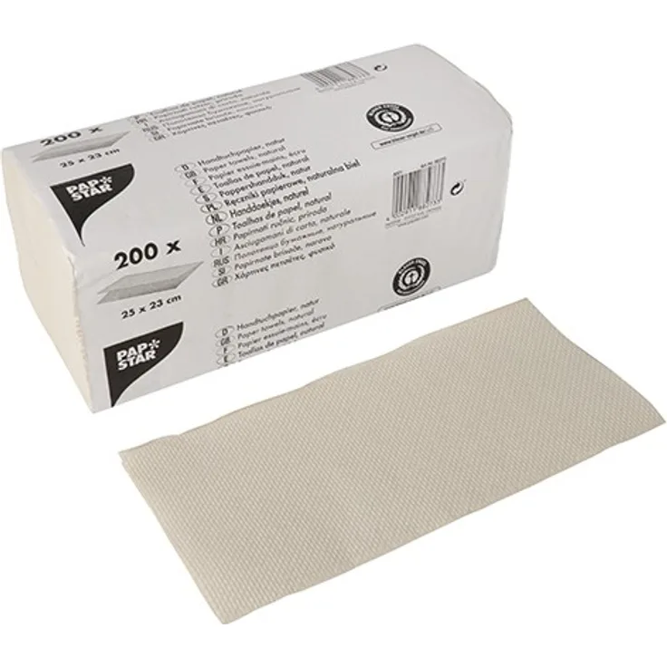 Papstar 200 Blatt Handtuchpapier V-Falz 23 cm x 25 cm natur Zick Zack, 1-lagig 200 Tücher