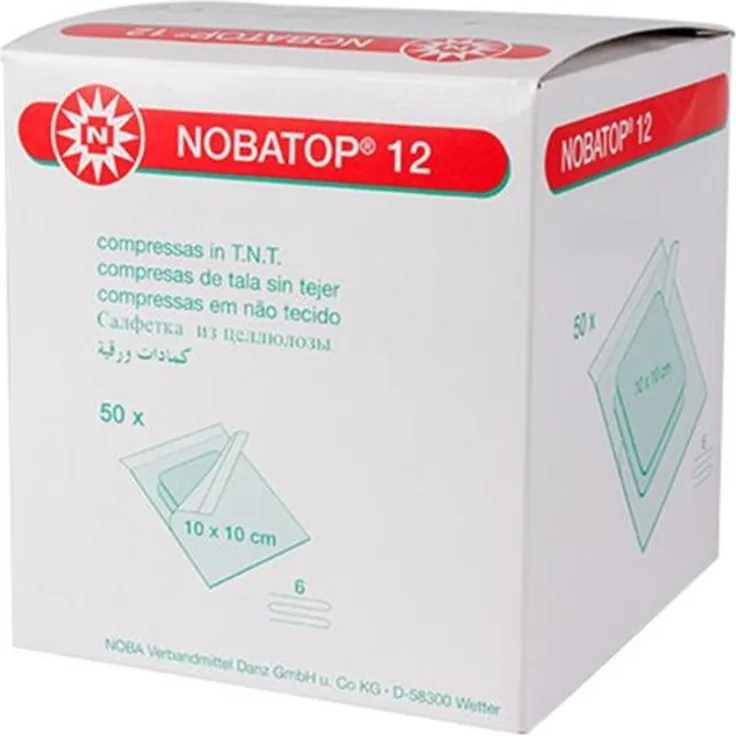 Noba Nobatop 12 sterile Vliesstoffkompressen 6- lagig 50 x 2 Stück 10 x 10 cm