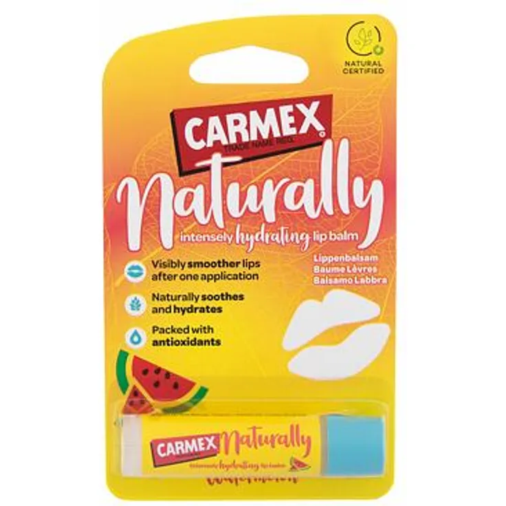 Carmex Naturally Lippenbalsam für intensive Feuchtigkeitsversorgung 4,25 g Farbton Watermelon für Frauen für schön gepflegte Lippen